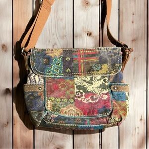 Vintage fossil colorful patchwork boho crossbody 12x9
